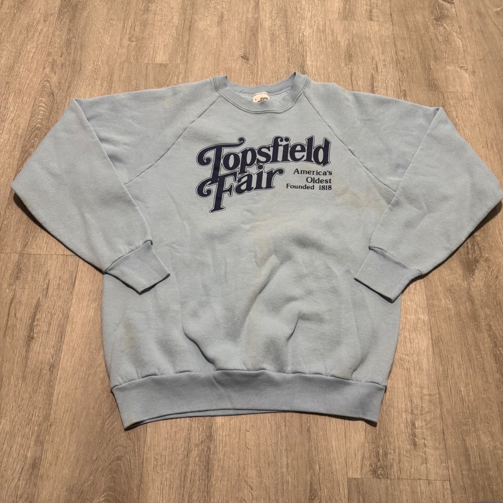 Vintage Fruit of the Loom Topsfield Fair Sweatshirt Light Blue Made in USA Large